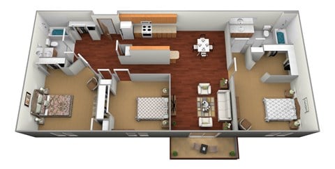Floor plan for 3 beds, 2 baths, 1420 sqft
